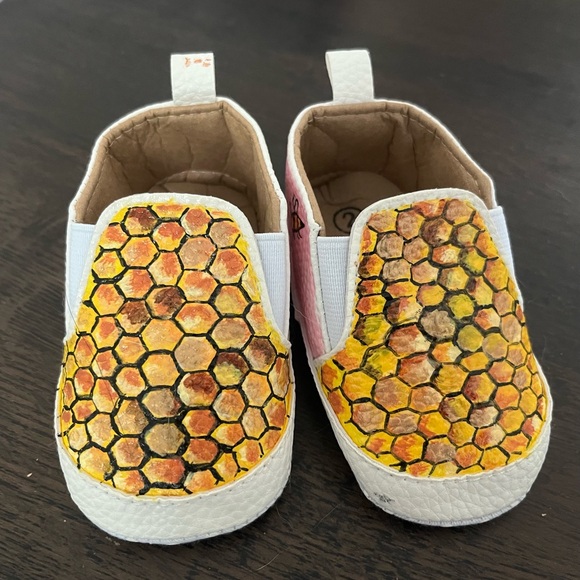Other - Kids’ Hand-Painted Sneakers in Honeycomb Design w/ Bumblebee Accents